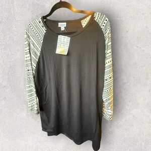 Lularoe Women's Randy Baseball Shirt Gray Geometric Sleeve Size 3XL NWT
